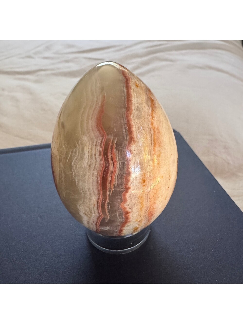 Vintage Translucent Multi Onyx Stone Egg Landscape Inclusion Pakistan 3"